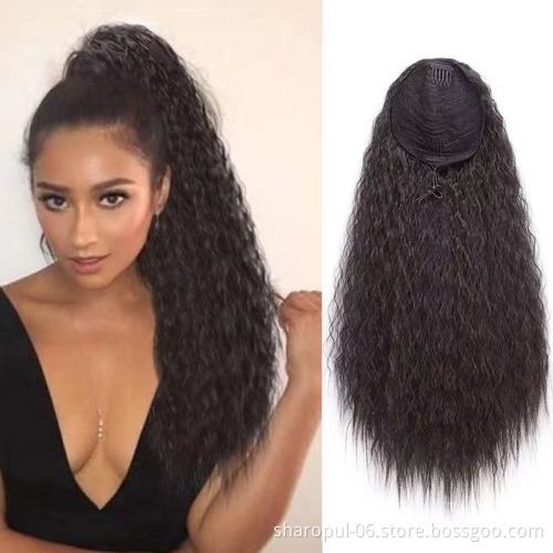 pixie curly ponytail synthetic hair black color kinky straight water wave very big size ponytail